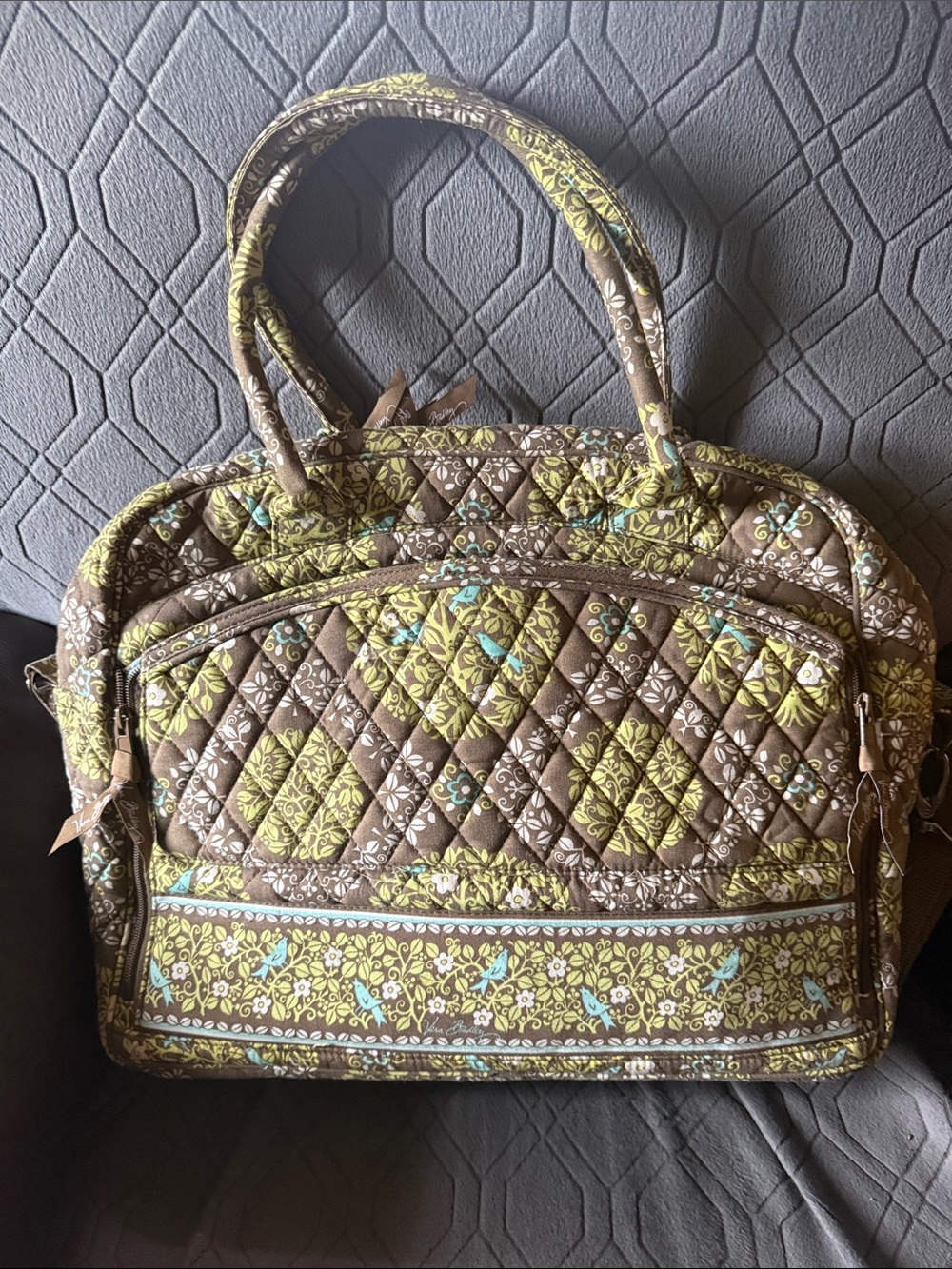 Vera Bradley Brown and Green Sitting in a Tree Pattern Quilted Laptop Tote- new